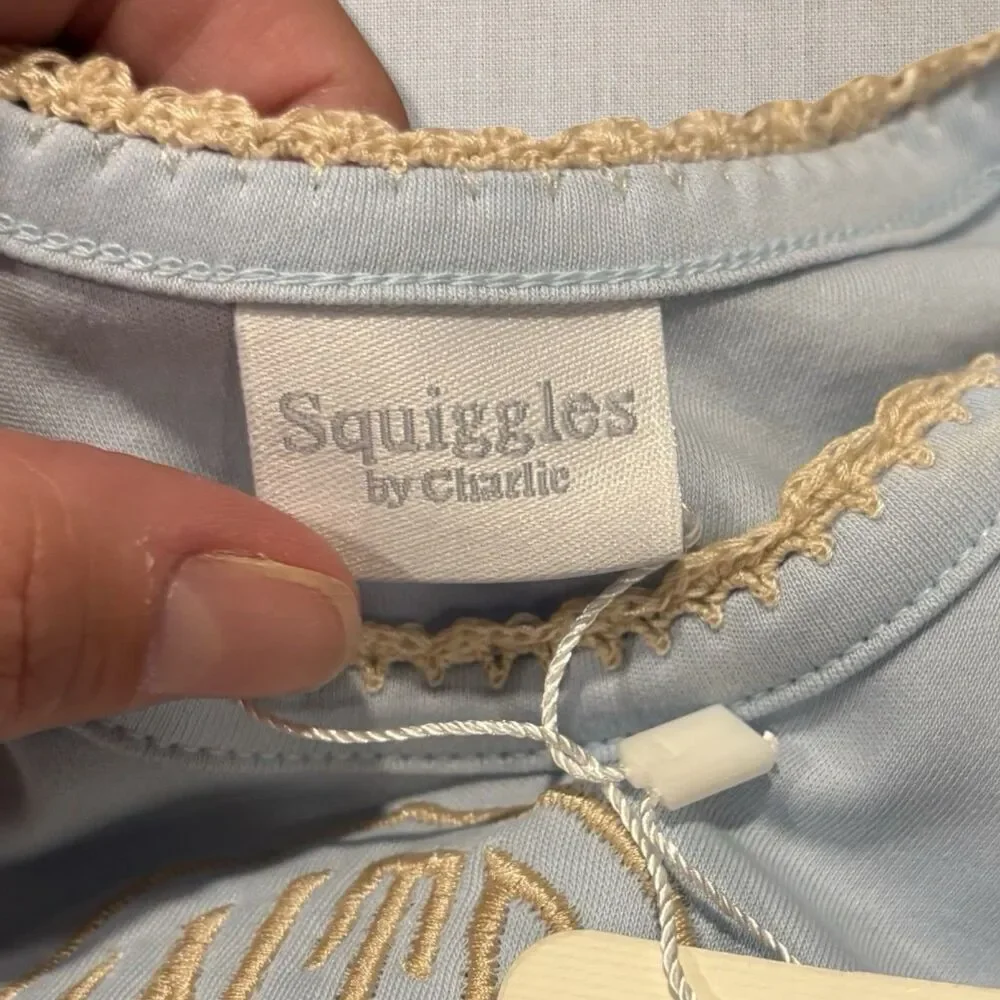 Squiggles by Charlie Blue Pima Cotton Monogram Sack Gown NB NWT Defect